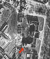 Neue Uni am Sanderring nach dem Luftangriff 1945, Luftaufnahme